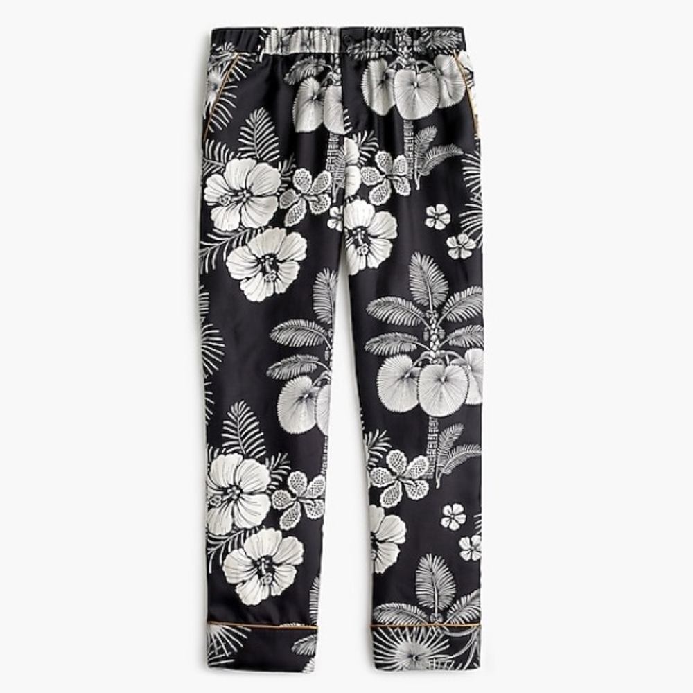 J. Crew Silk Black Floral Print Pants